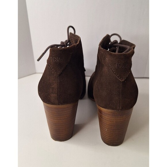 TOMS Lunata Brown Suede Heeled Lace Up Ankle Boots Women's Sz 8 Bohemian Hippie - Picture 4 of 11